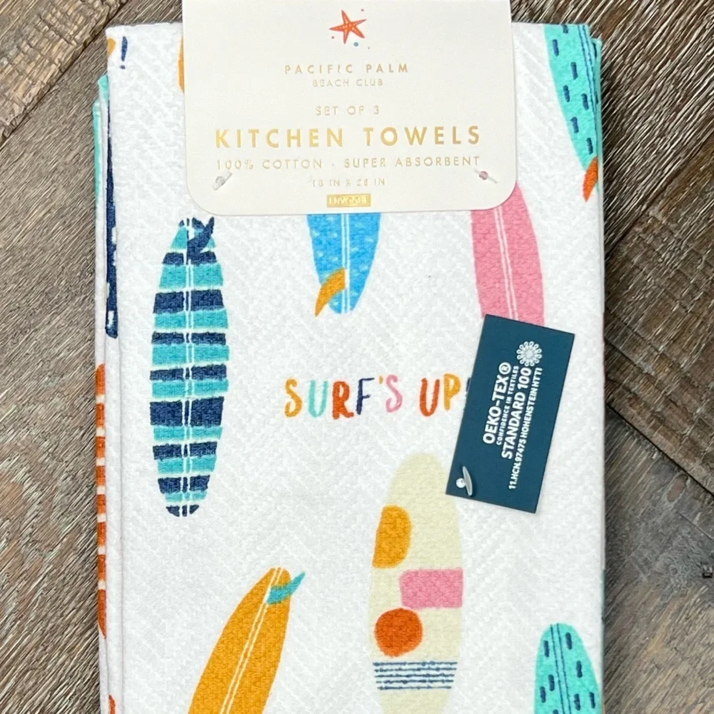 Pacific Palm - ‘Surf’s Up’ dish towels (3). NWT.